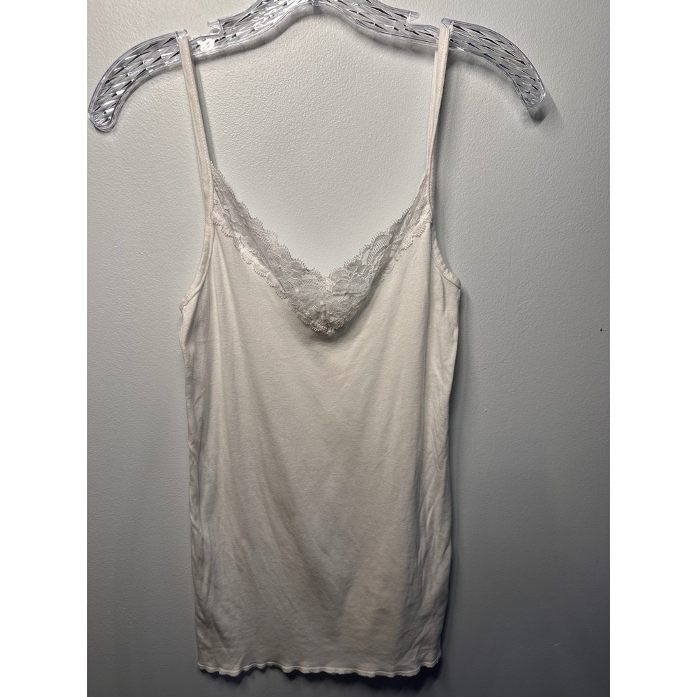 Michael Stars White Supima Cotton Lace Trim Camisole Tank Top One Size L703 USA